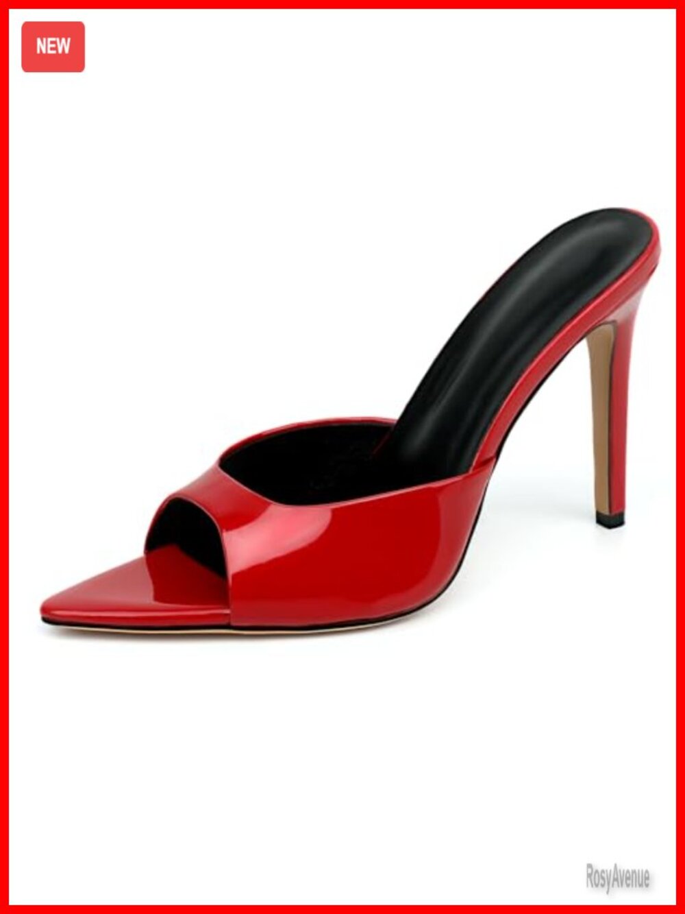 Pointed Open Toe High Heel Mules Slip On Faux Leather Sandals